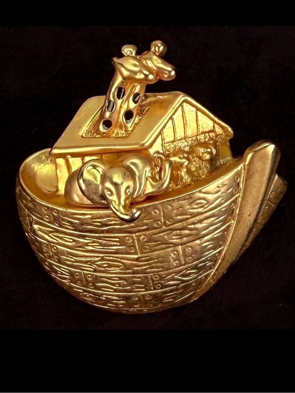 Vintage Noah's Ark Goldtone Animal Brooch Giraffe Elephant Figural Pin